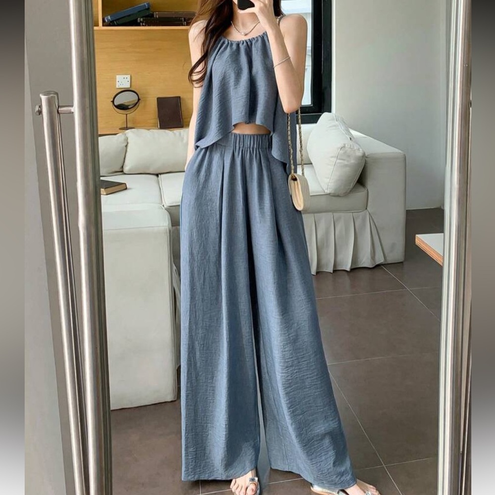 Elegant Blue Wide Leg 2 piece set